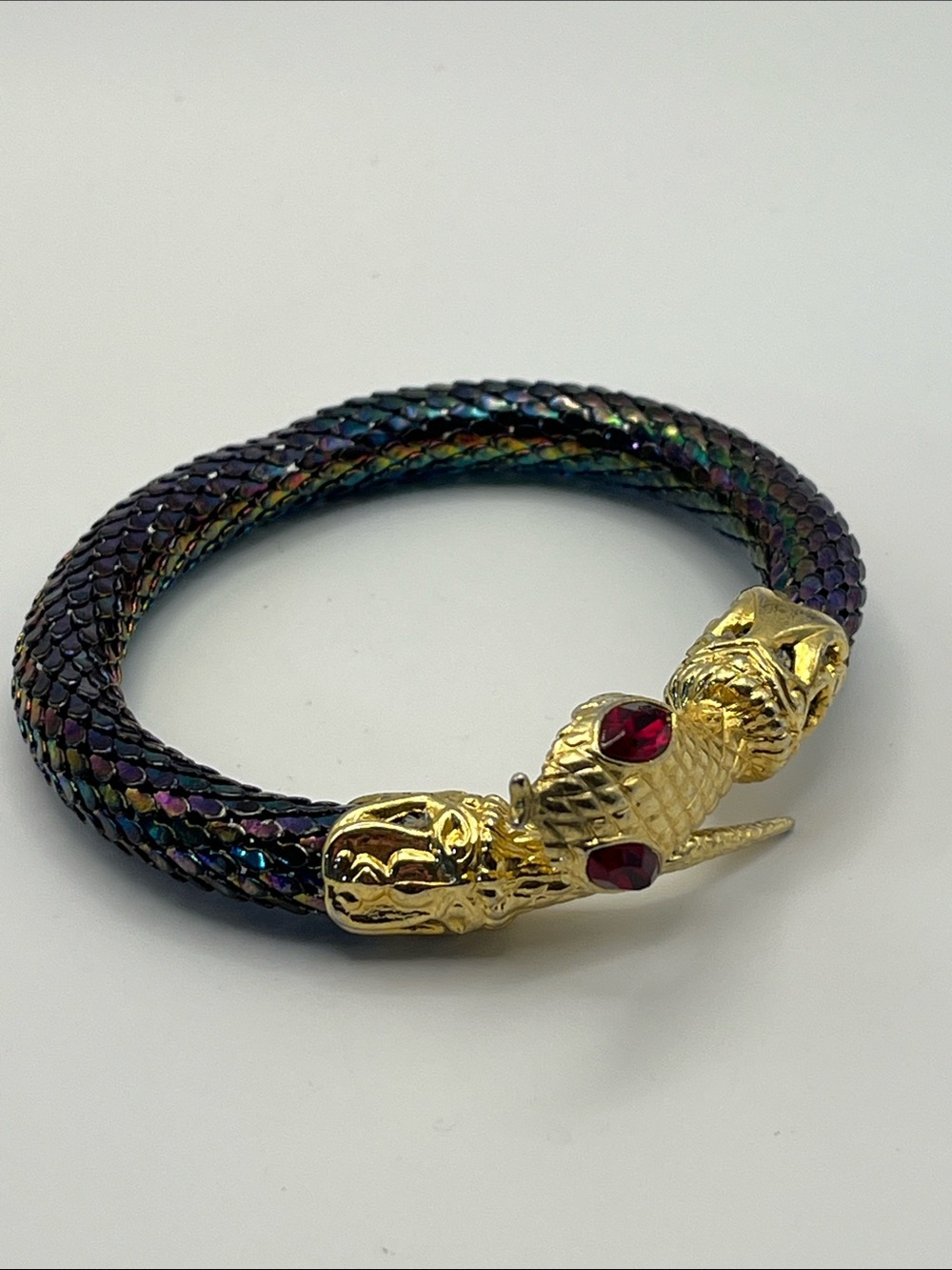 Gold-Tone Double-Head Snake Bracelet with Iridescent  Band
